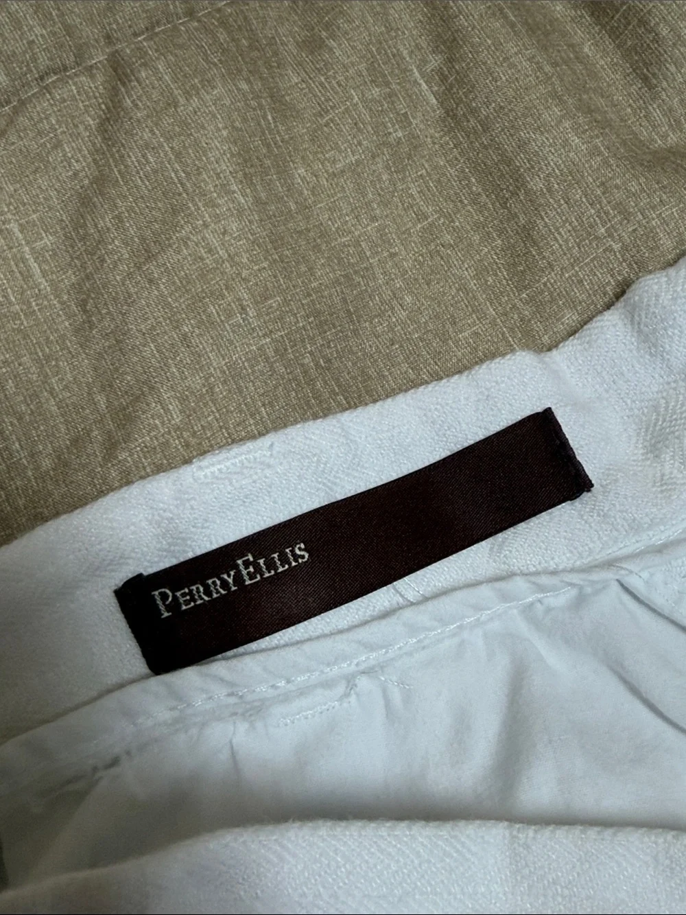 Perry Ellis White Linen-Blend Casual Chinos tag=38/30 see measurements